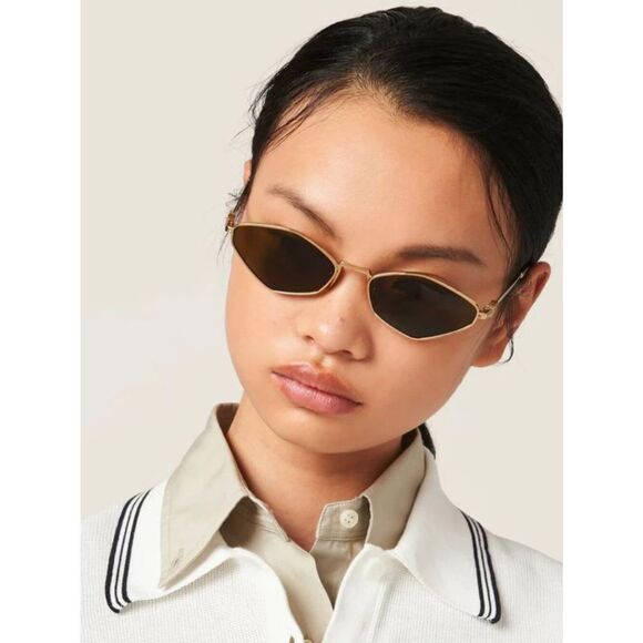 NEW Miu Miu MU56ZS 5AK09Z Gold Dark Brown Geometric Unisex Sunglasses MU 56ZS